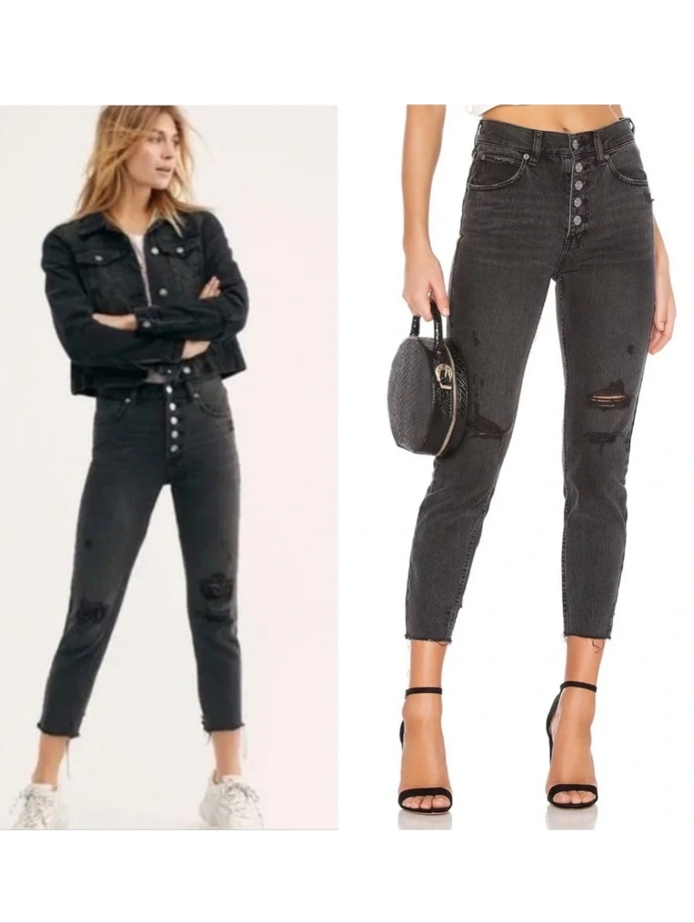 We the Free Cropped High Rise Distressed Button Fly Ripped Jeans Sz 24